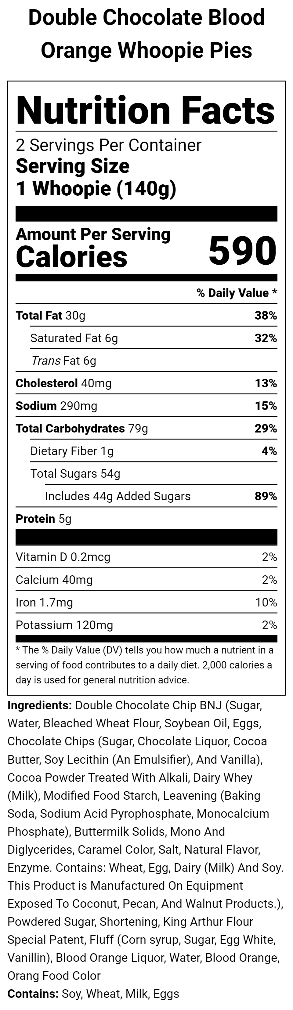 Fabrizia Limoncello Blood Orange Whoopie Pies Nutritional Information